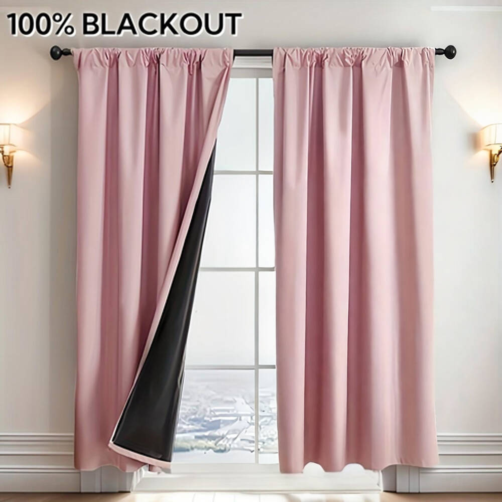 Home Decor Wall Panels - 1pc 100% Blackout Curtain with Black