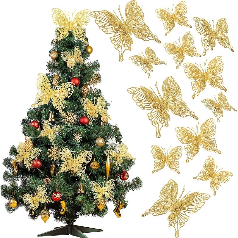 Home Decor Trends 2025 - 5/10Pcs Glitter Butterflies Christmas Decoration Xmas