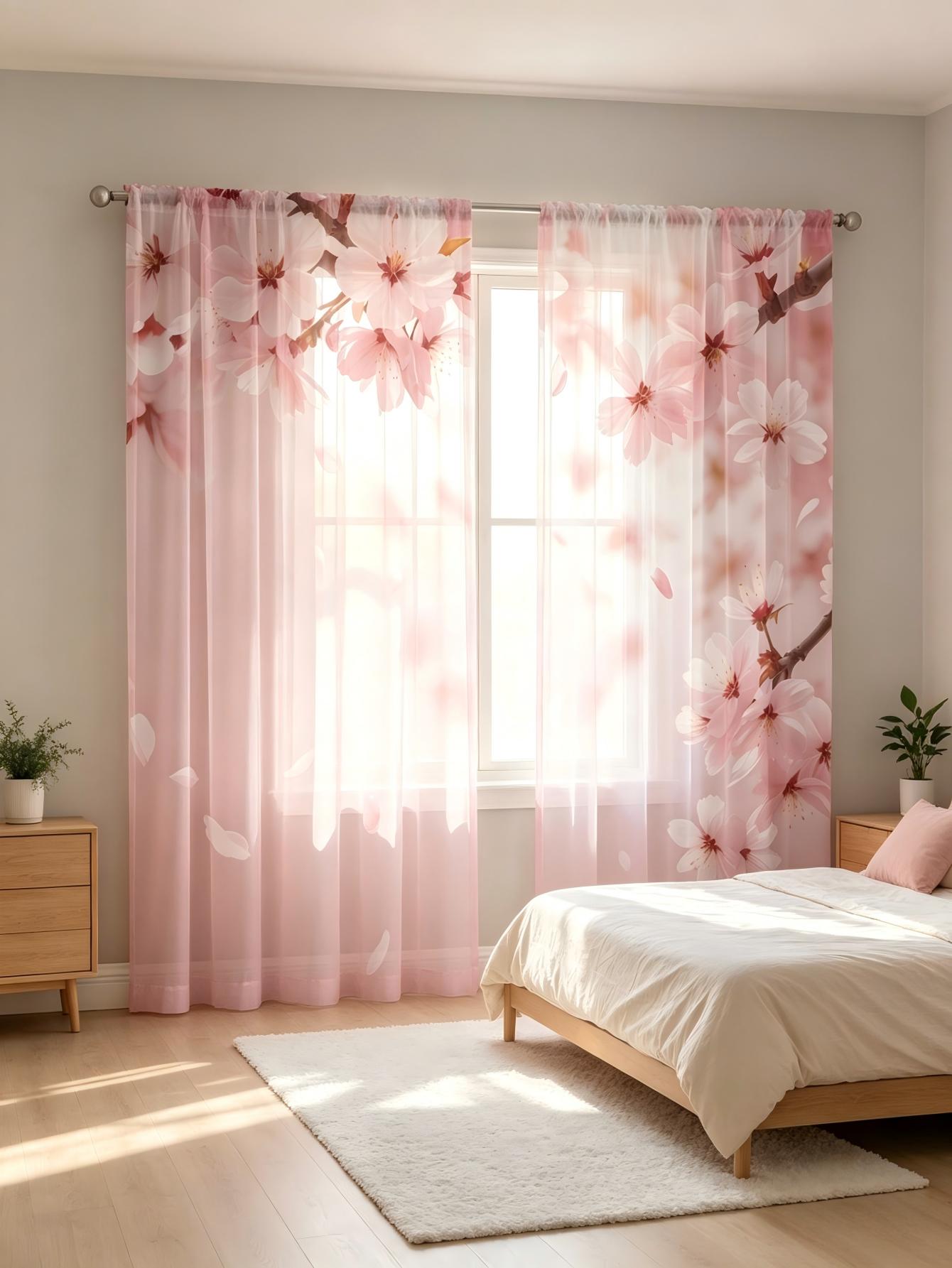 Home Decor Wall Panels - 2PCS Digital Print Sheer Curtain, Soft