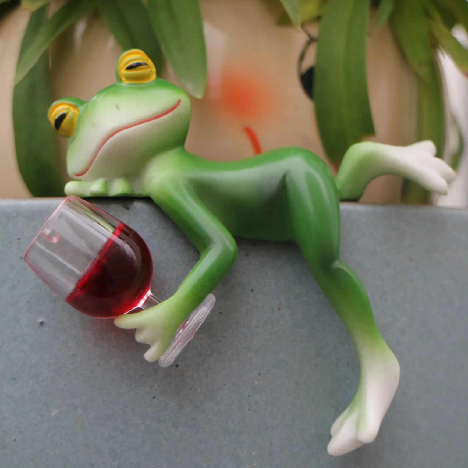 Terrarium Glass Bottle - A delightful green frog and wine