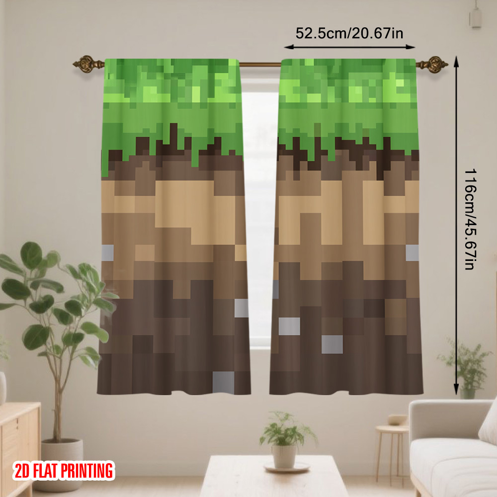 2pcs Pixel Earth Blocks Curtai - Home Decor Youtube Videos recension och pris