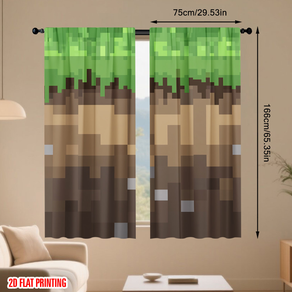 2pcs Pixel Earth Blocks Curtai - Home Decor Youtube Videos recension och pris