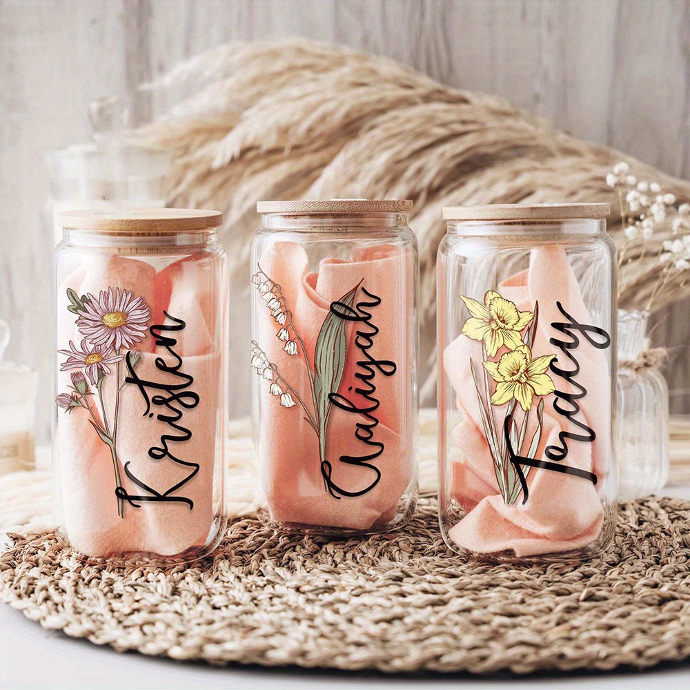 Custom Birth Flower Name Glass - Terrarium Glass Bottle recension och pris