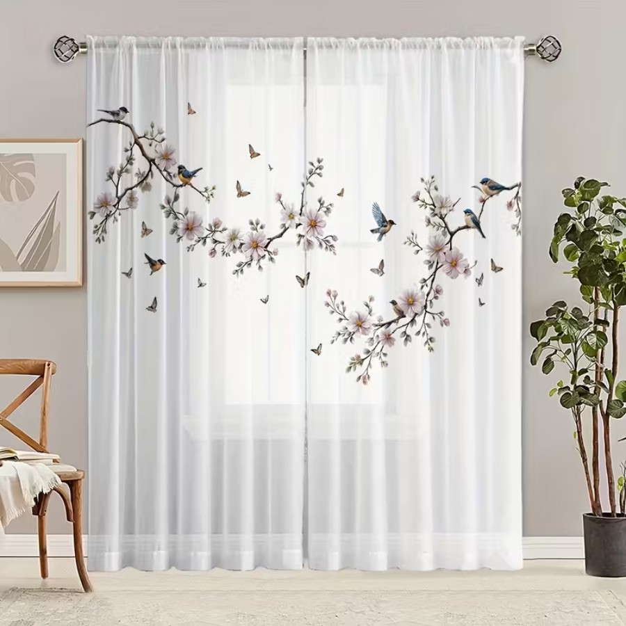 2PCS Digital Print Sheer Curta - Home Decor Wall Panels recension och pris