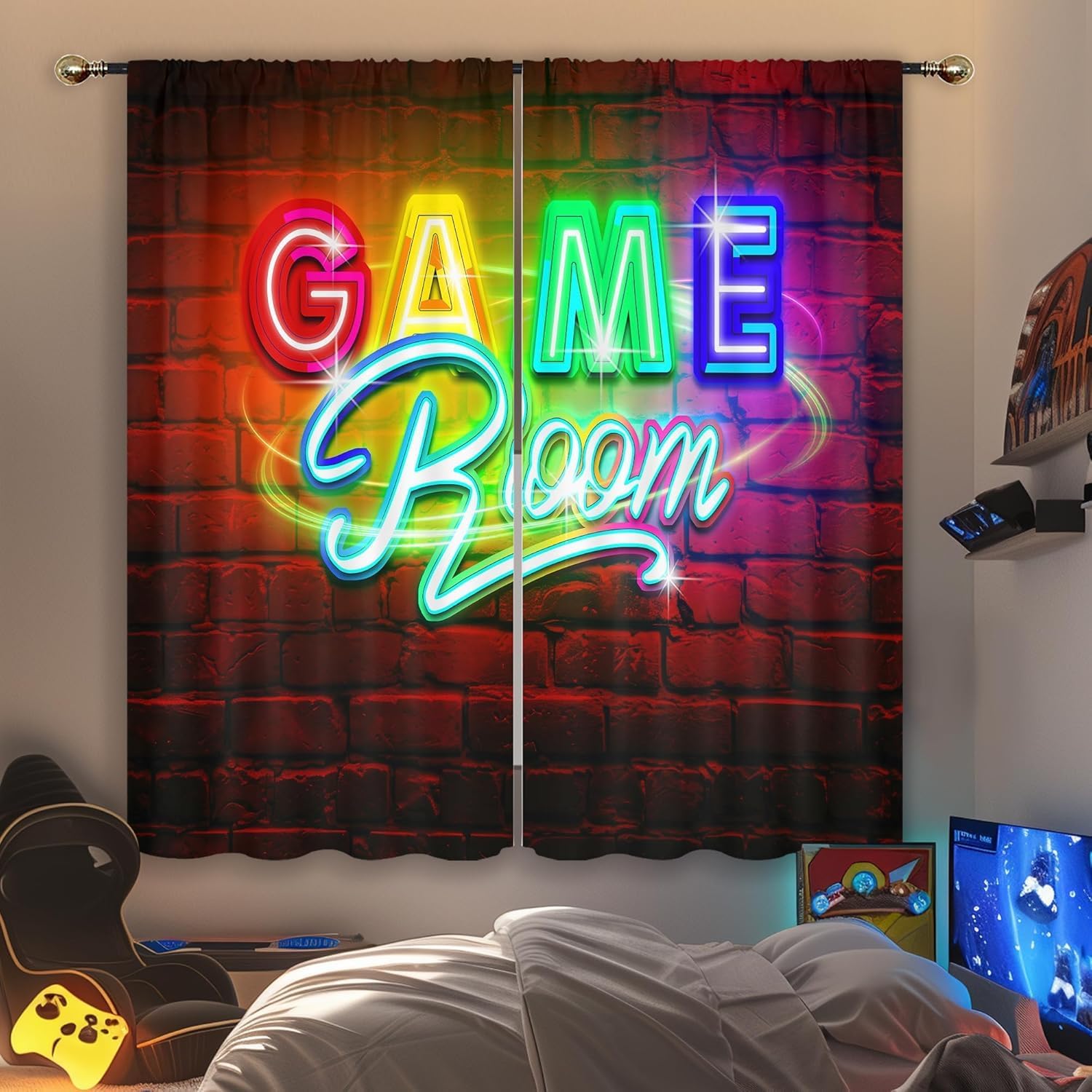 Neon Gaming Curtains, Rod Pock - Home Decor Youtube Videos recension och pris