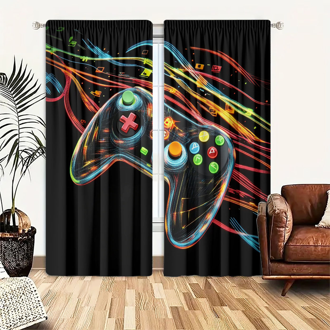 Neon Gaming Controller Curtain - Home Decor Youtube Videos recension och pris