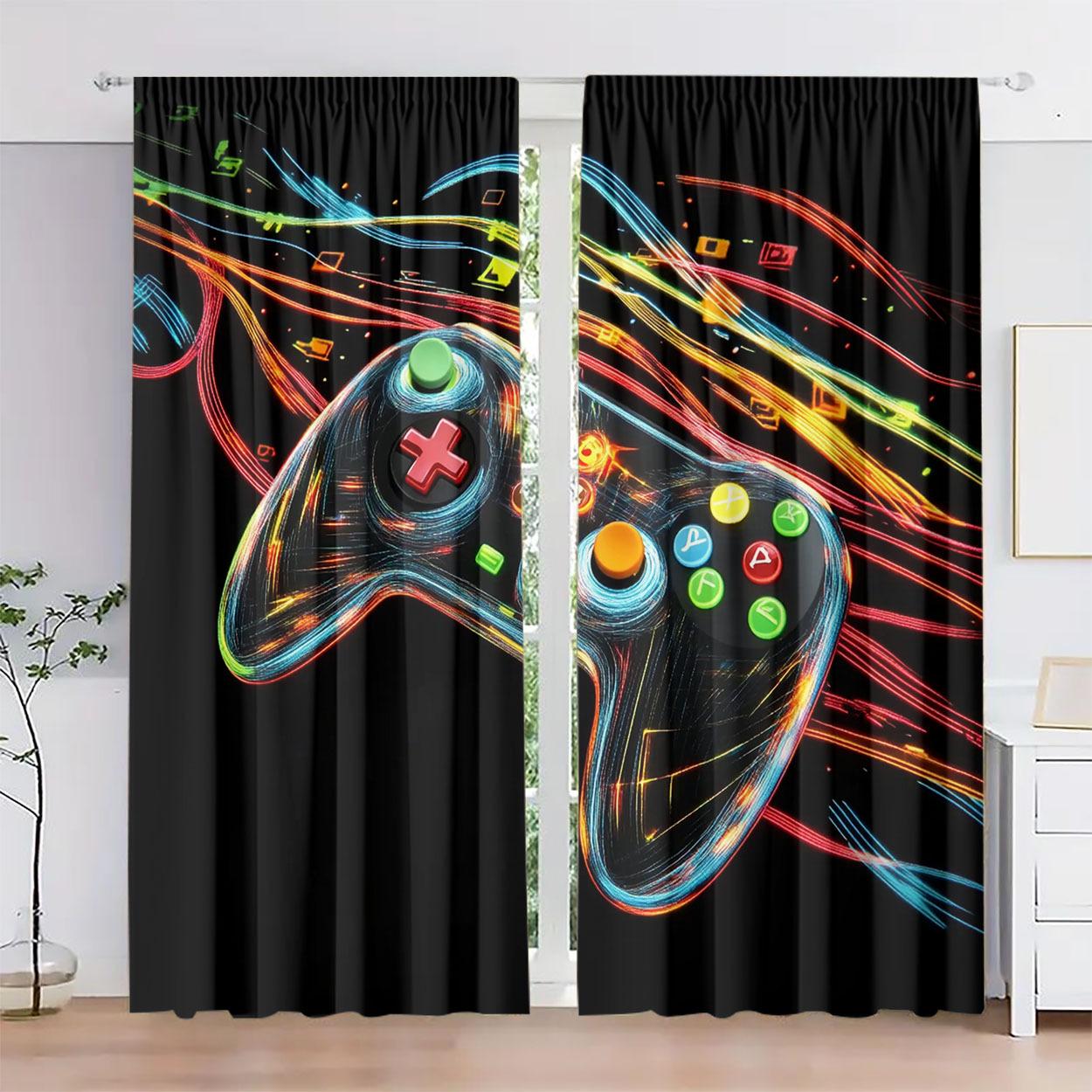 Neon Gaming Controller Curtain - Home Decor Youtube Videos recension och pris