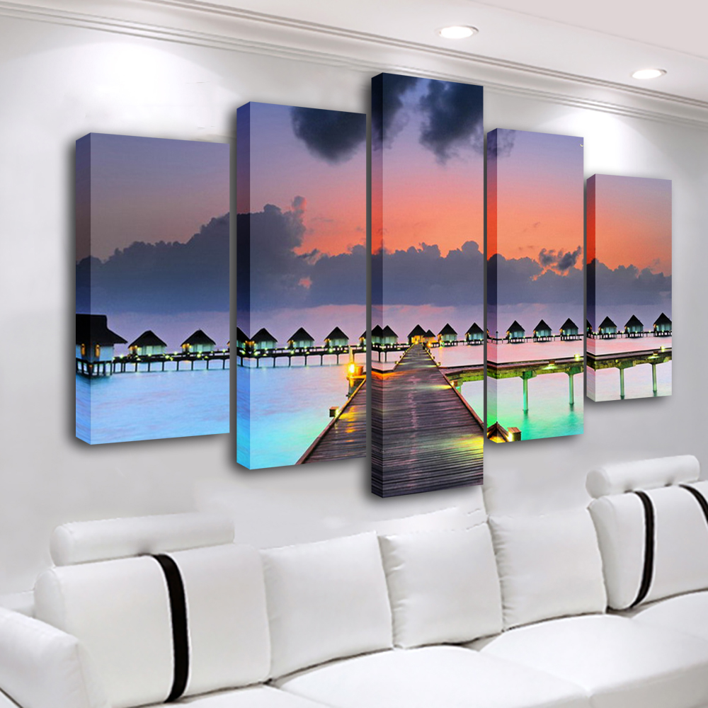 Wall Art Sunset Painting 5 Pan - Home Decor Wall Panels recension och pris