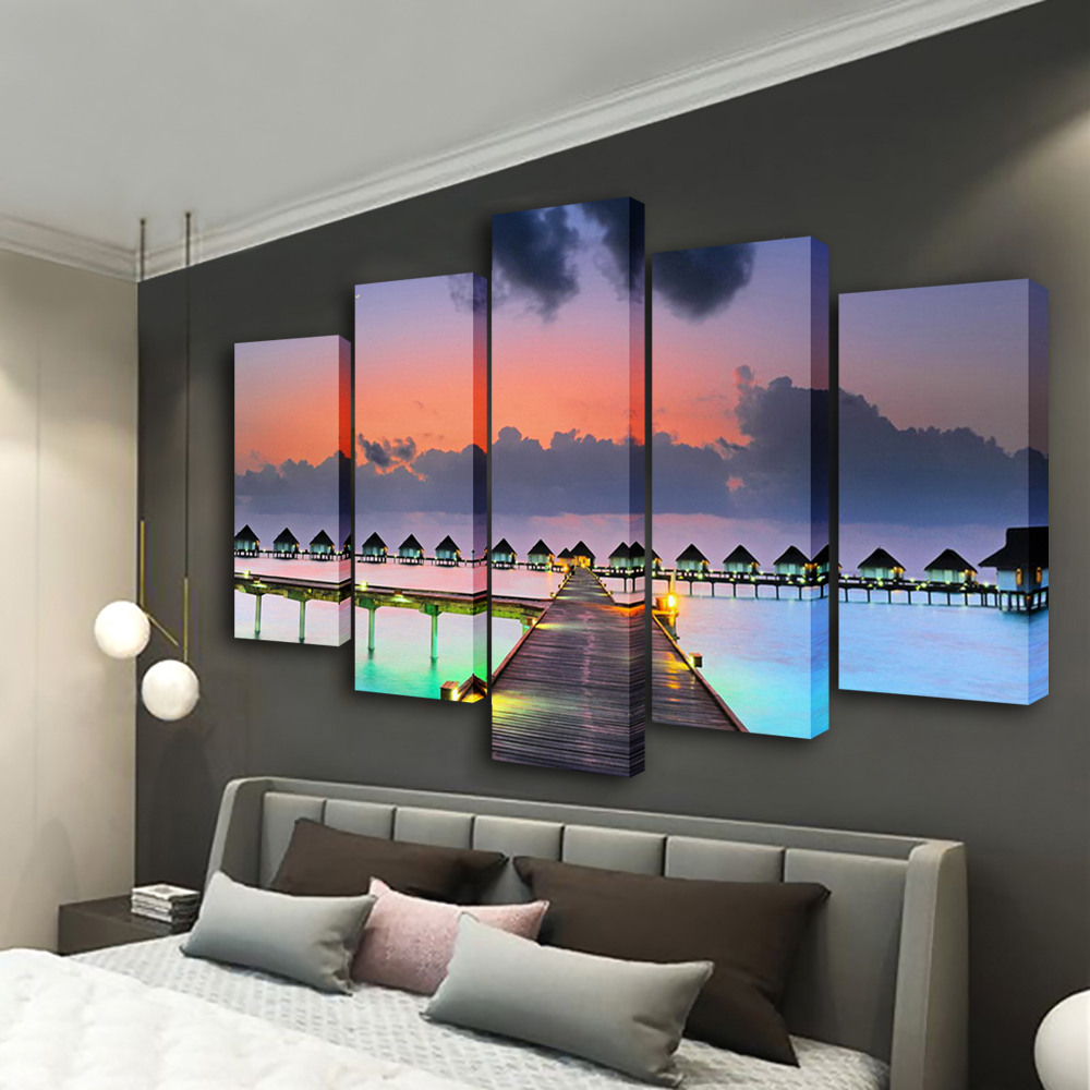 Wall Art Sunset Painting 5 Pan - Home Decor Wall Panels recension och pris
